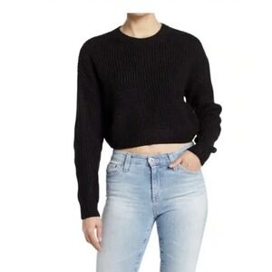 Elodie Black Ribbed Knit Cropped Pullover Sweater‎ Size L Long Sleeve Casual